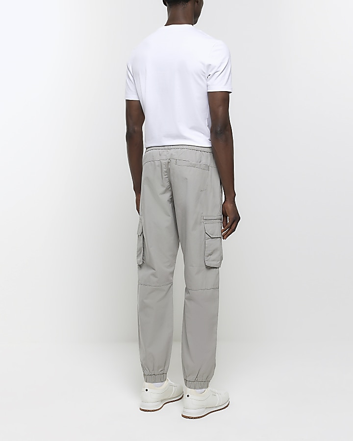 Grey slim fit ripstop cargo trousers