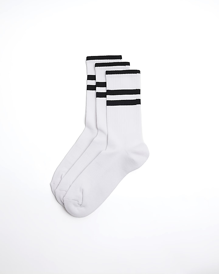 3PK White Double Stripe Tube Socks