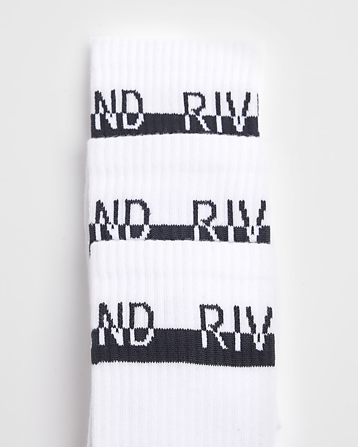 3PK white branded tube socks River Island