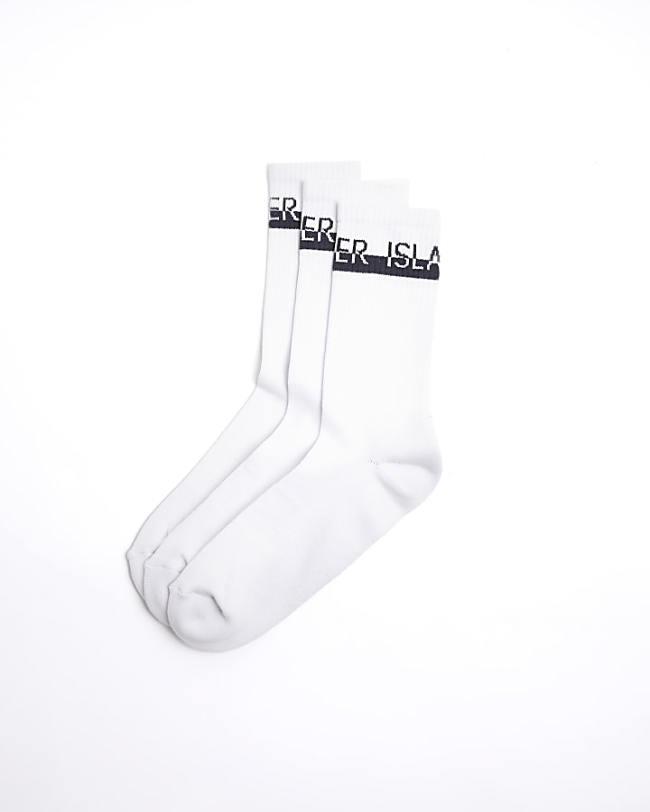 3PK white branded tube socks