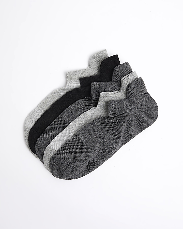 5PK Grey Rib Trainer Socks