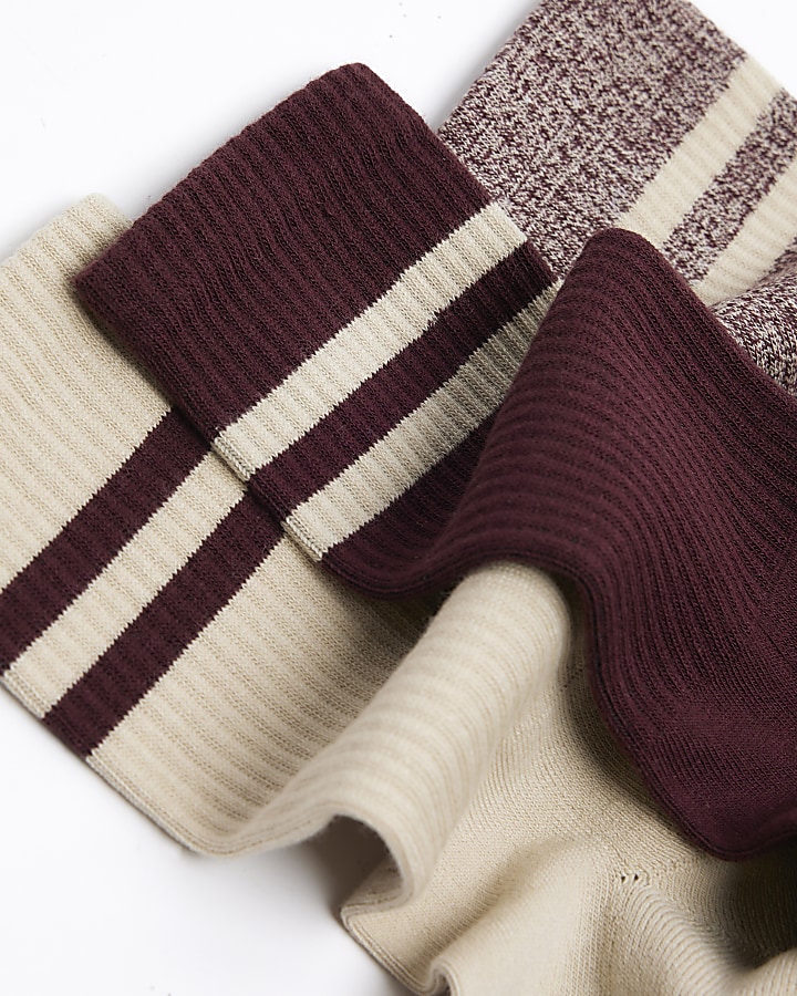 3PK Red Double Stripe Tube Socks River Island