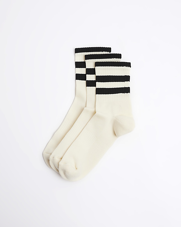 3PK ecru stripe midi tube socks