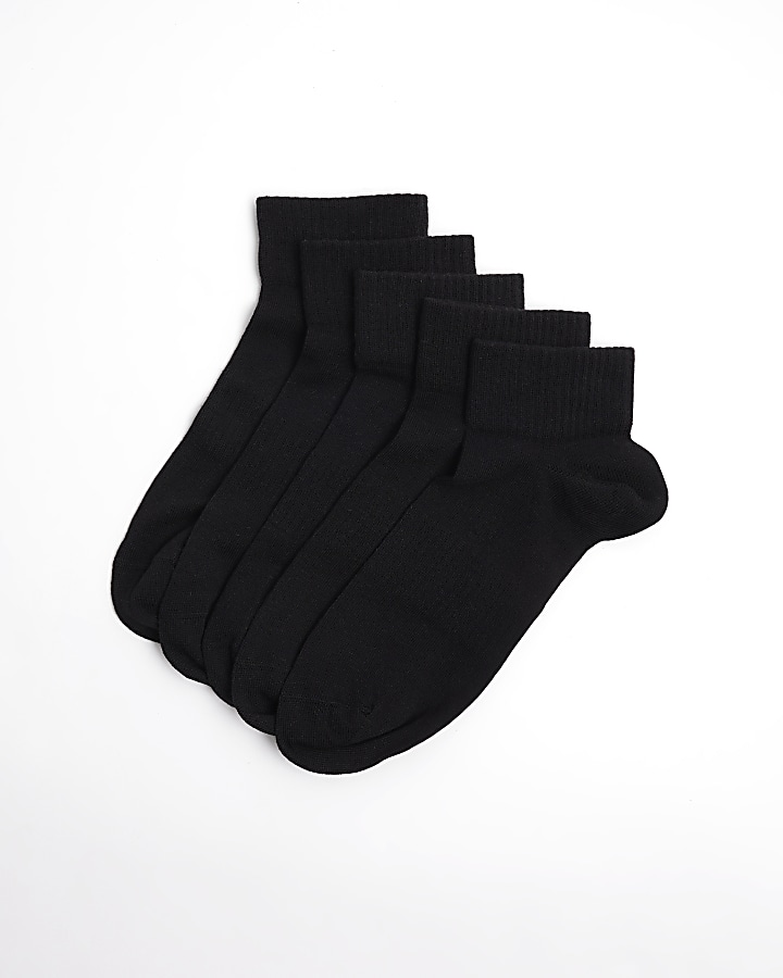5PK black rib ankle socks
