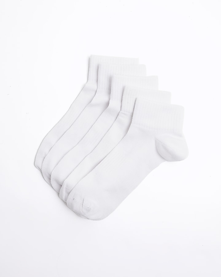 5PK white rib ankle socks