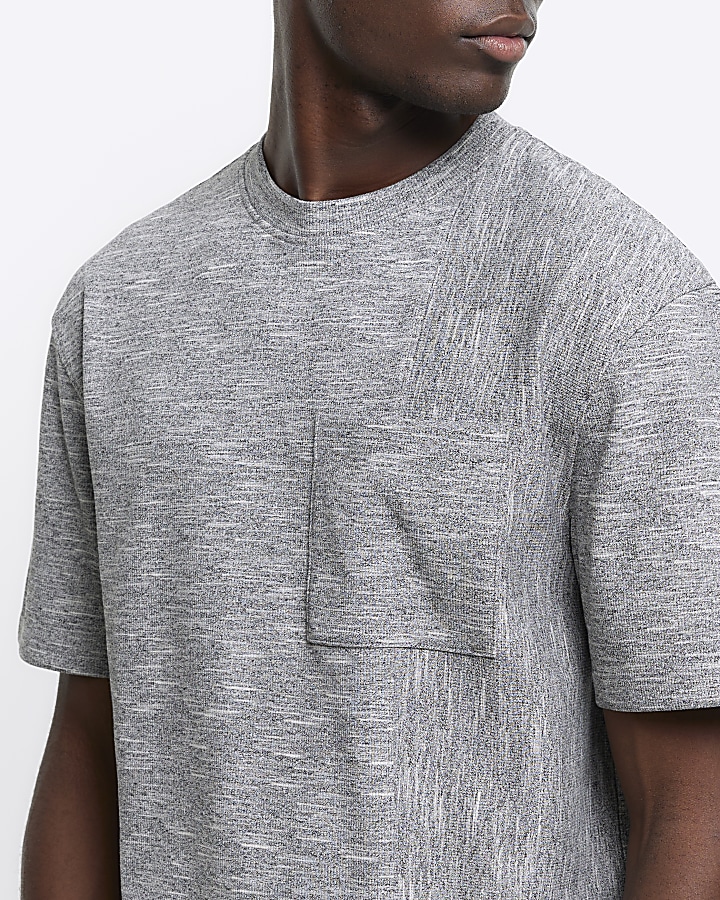 Grey regular fit rib pocket t-shirt