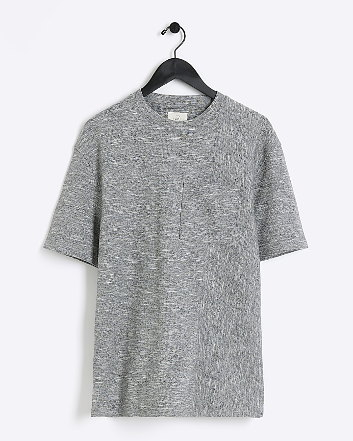 Grey regular fit rib pocket t-shirt