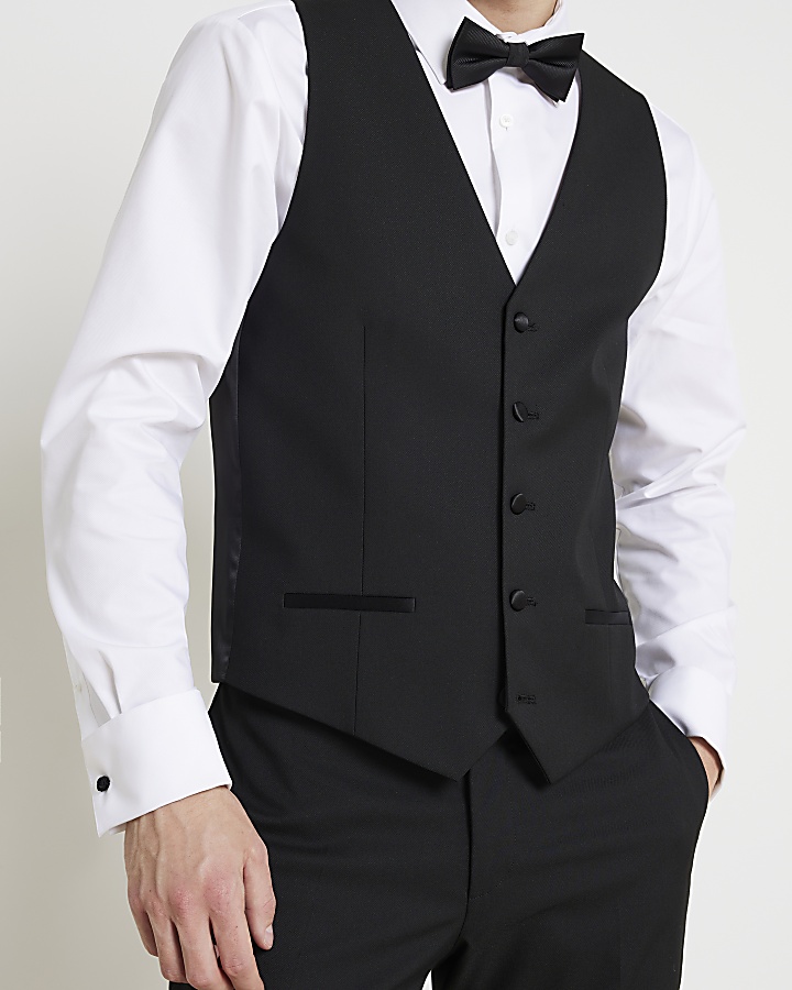 Black slim fit tuxedo waistcoat