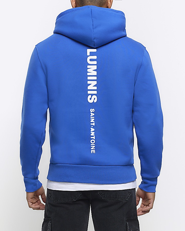 Blue regular fit graphic hoodie