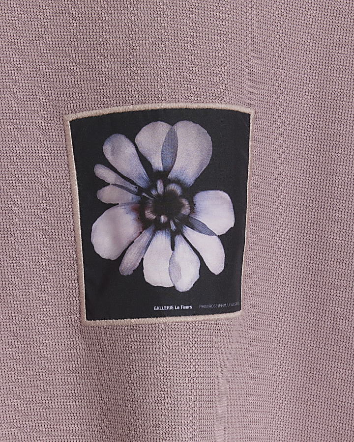 Pink regular fit floral patch t-shirt