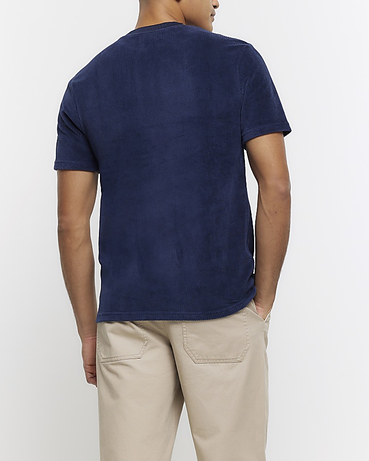 Navy slim fit corduroy t-shirt | River Island