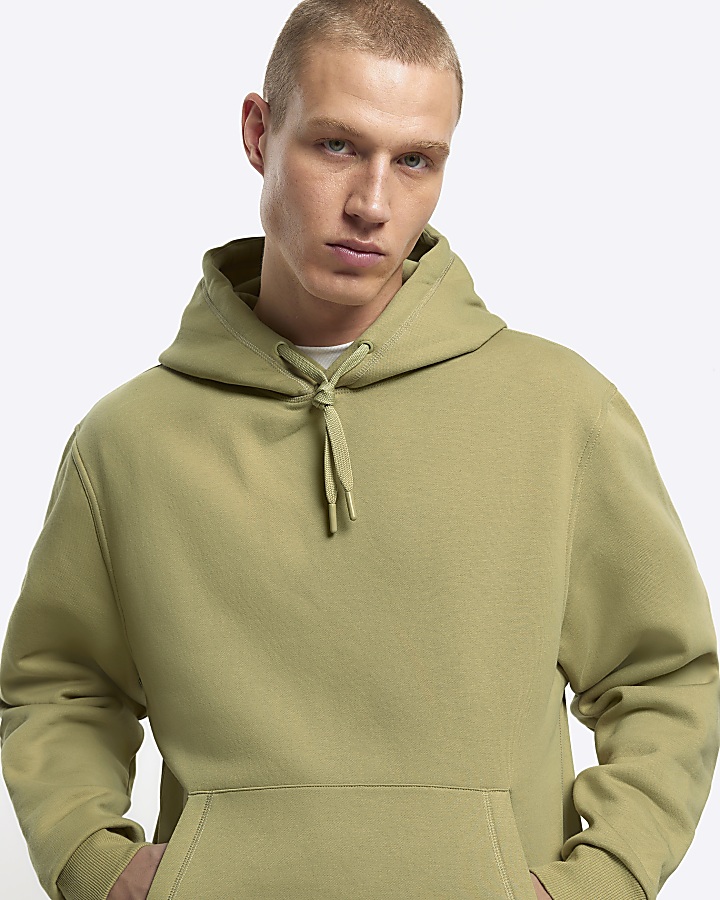 Green regular fit plain hoodie