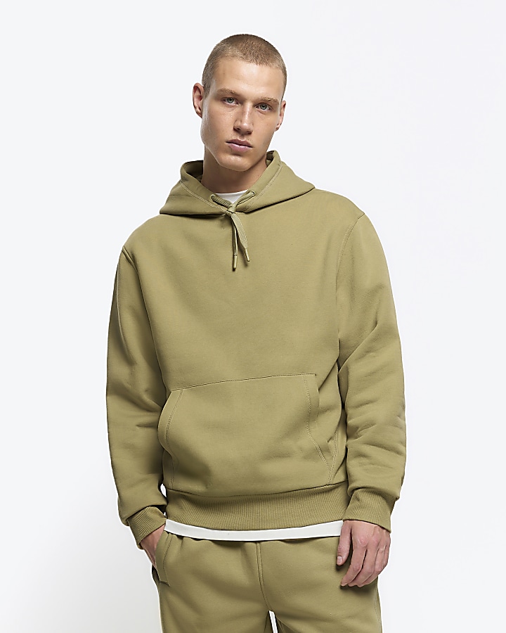 Green regular fit plain hoodie | River Island