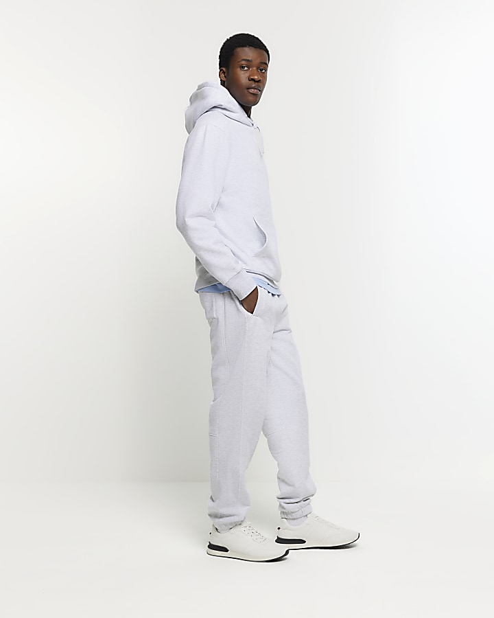 Grey regular fit rib panel joggers | River Island