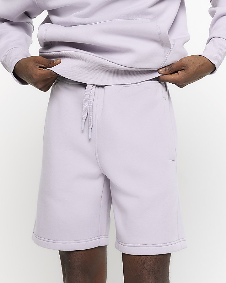 Purple regular fit rib panel shorts