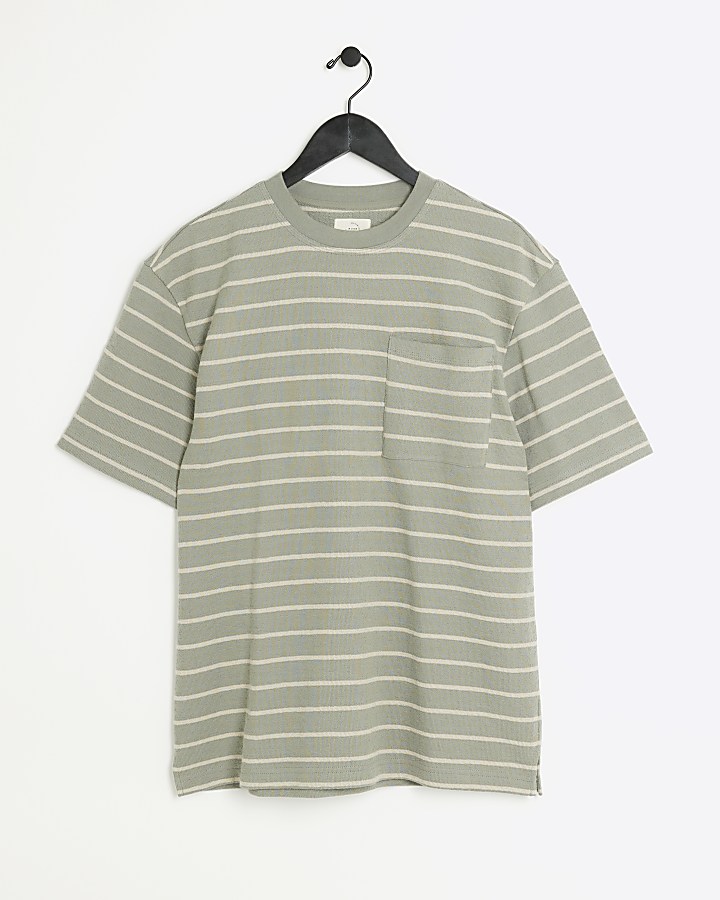 Green regular fit striped t-shirt