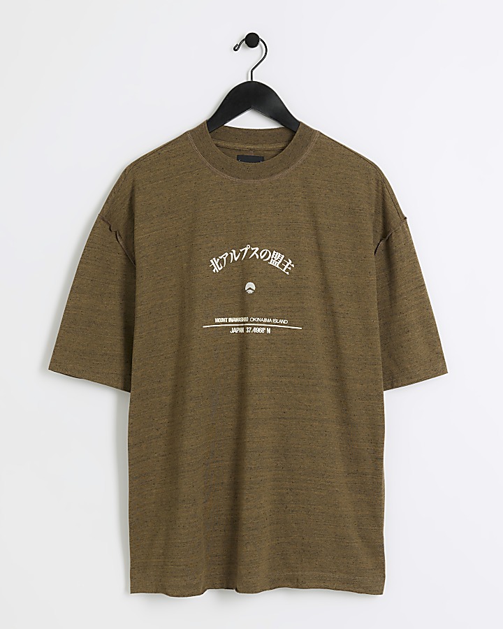 Brown regular fit Japanese graphic t-shirt | River Island