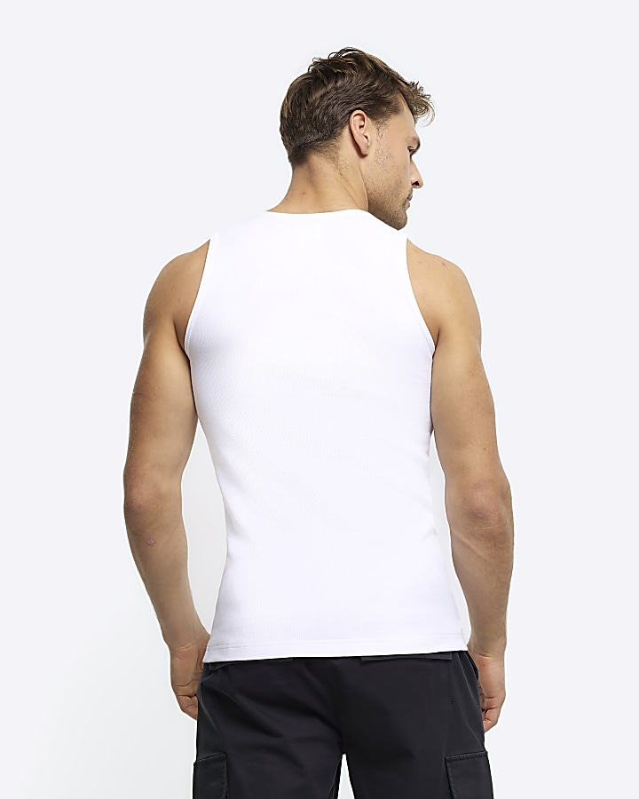 White muscle fit rib vest
