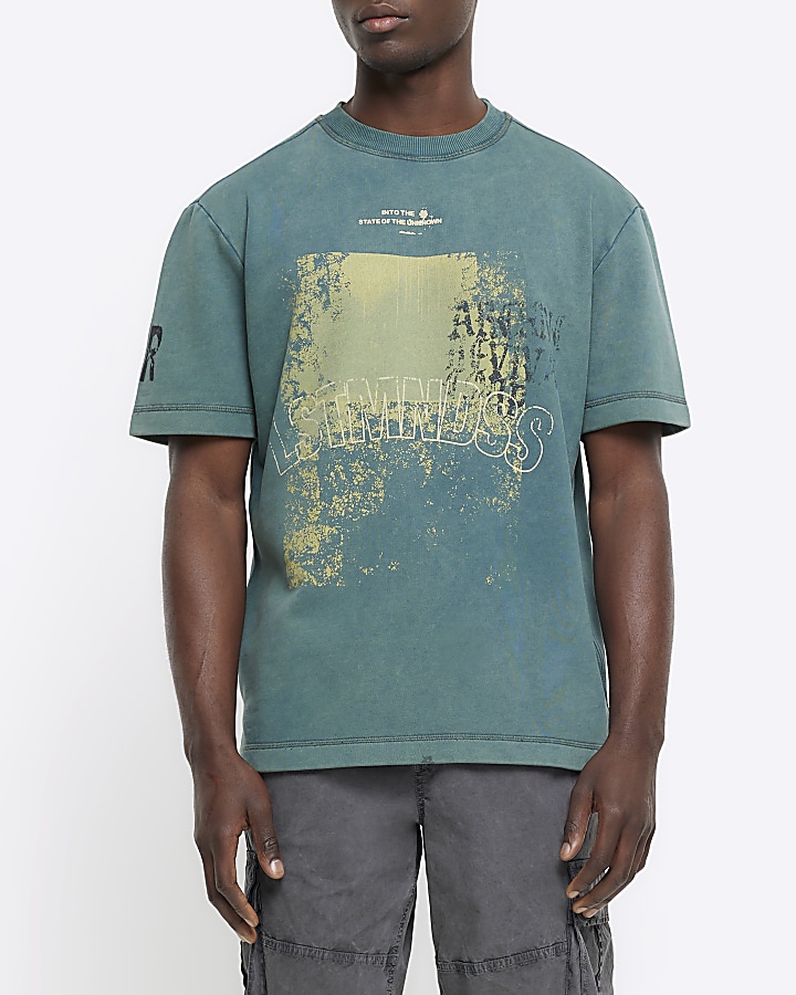 Washed green regular fit graphic t-shirt