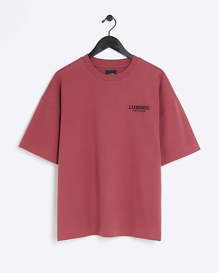 Red oversized graphic heavyweight t-shirt | River Island