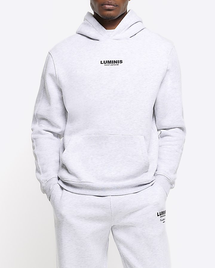 Grey regular fit graphic tracksuit hoodie