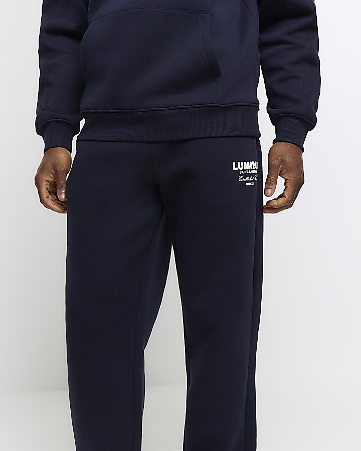 Navy Regular Fit Graphic tracksuit Joggers River Island