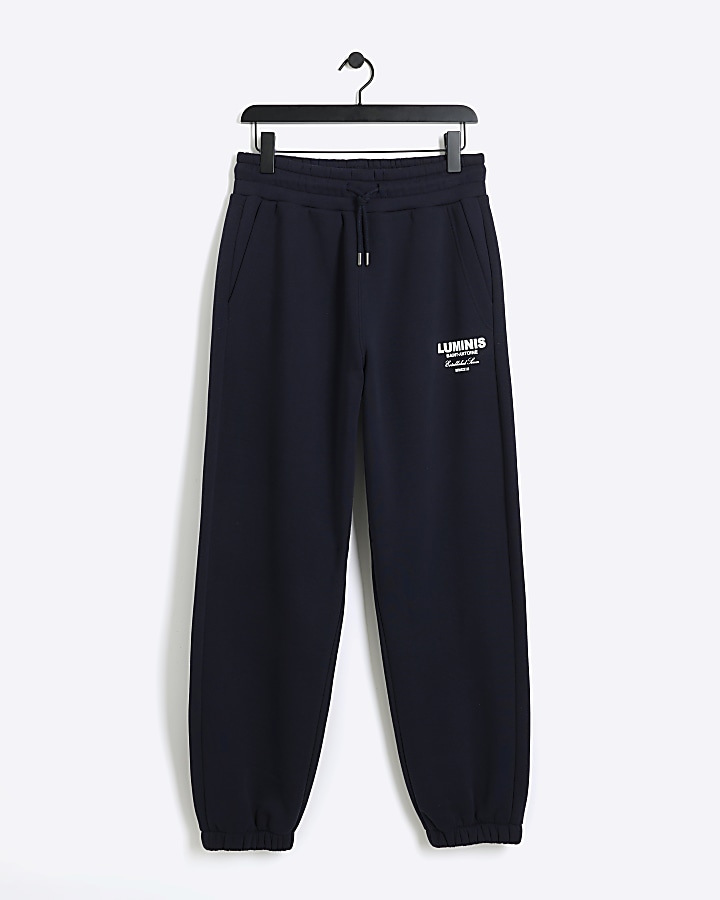 Navy Regular Fit Graphic tracksuit Joggers River Island