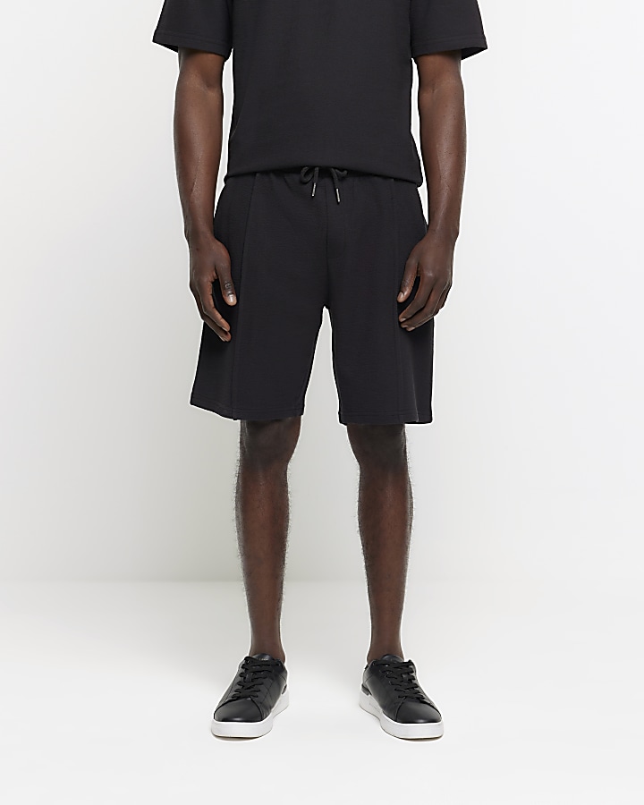Black regular fit textured smart shorts | River Island
