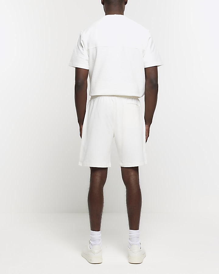 Ecru regular fit textured smart shorts