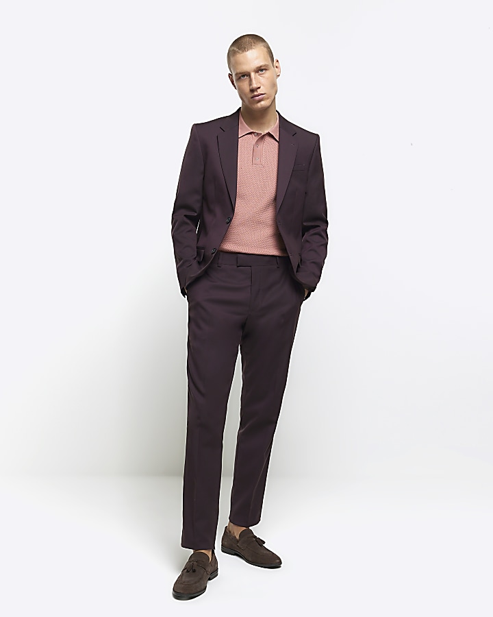 Red slim fit suit trousers