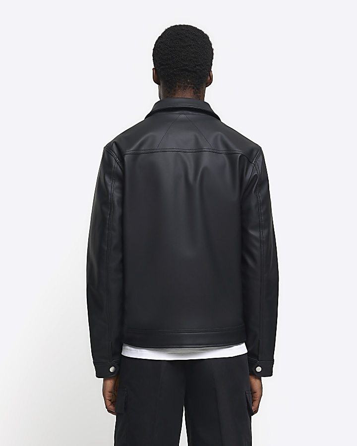 Black regular fit faux leather western jacket | River Island