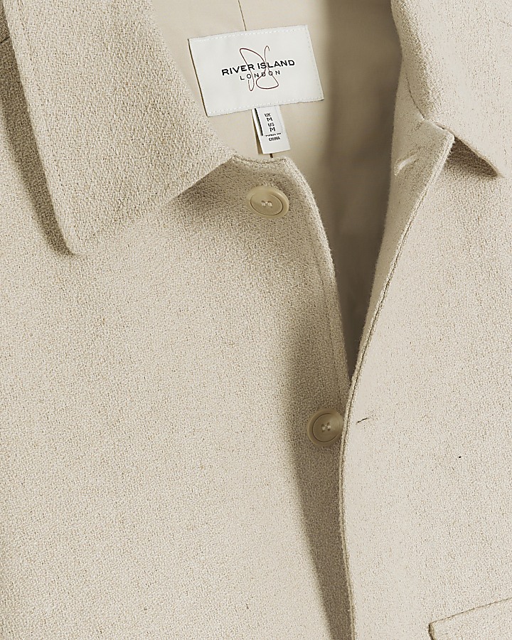Beige regular fit textured linen blend jacket