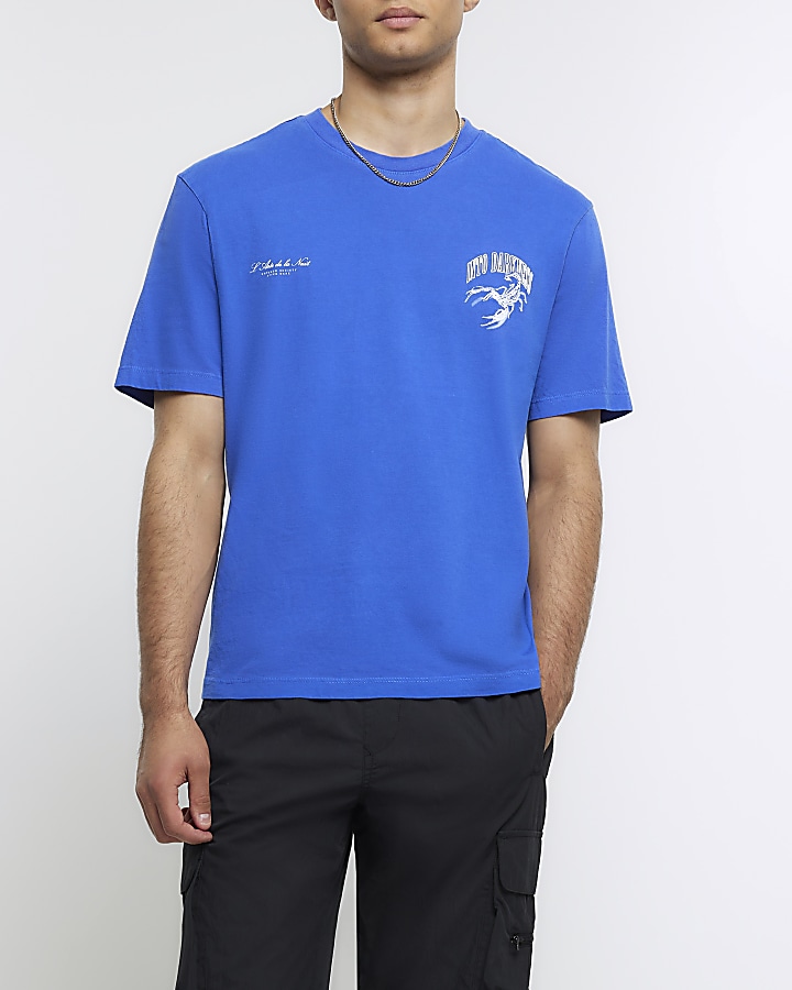 Blue oversized fit scorpion graphic t-shirt | River Island