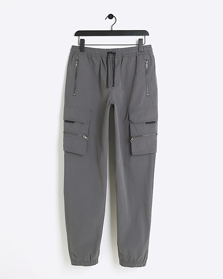 Grey regular fit zip pocket cargo trousers