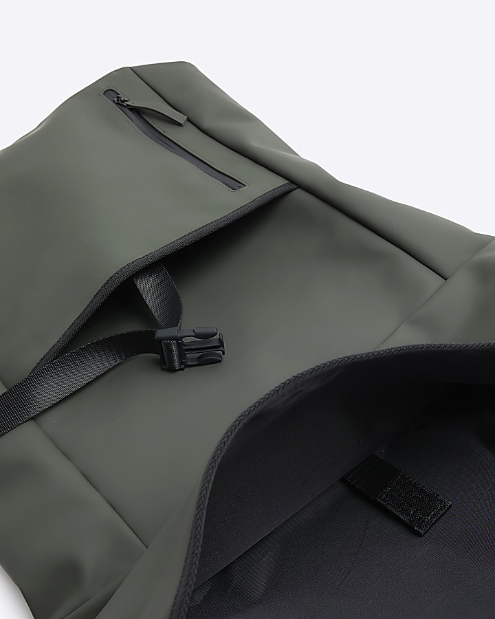 Khaki rubberised roll top backpack