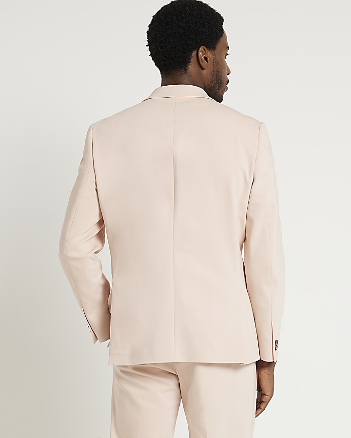 Pink slim fit double breasted suit jacket