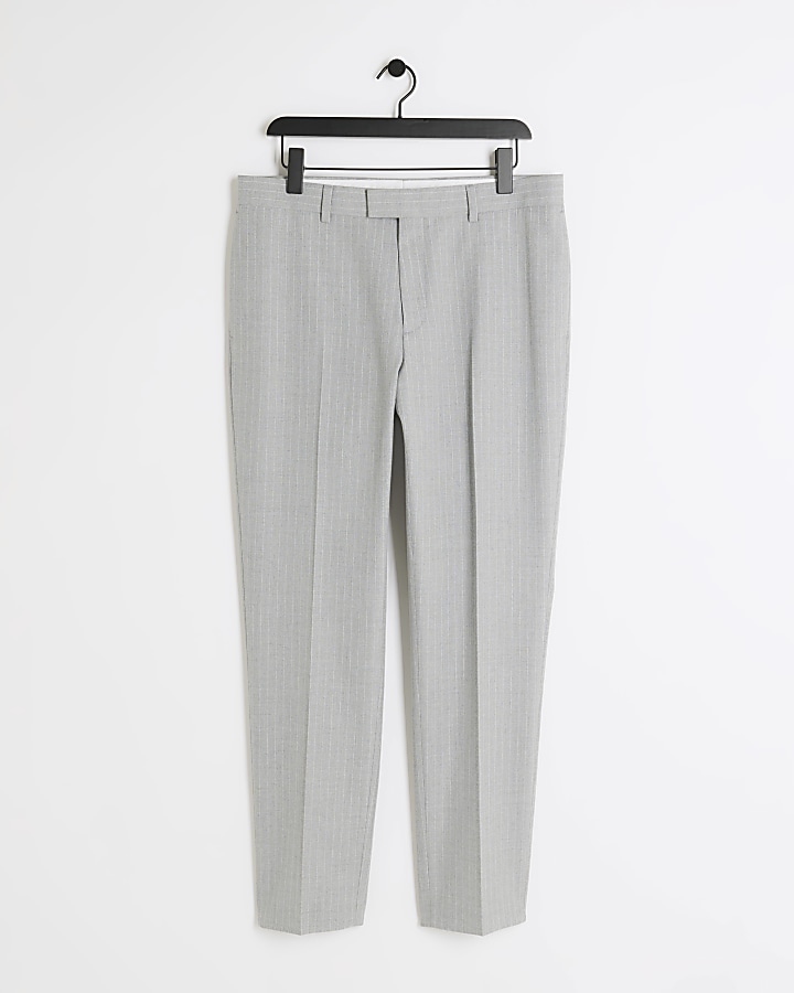 Grey slim fit Crepe Stripe Suit Trousers