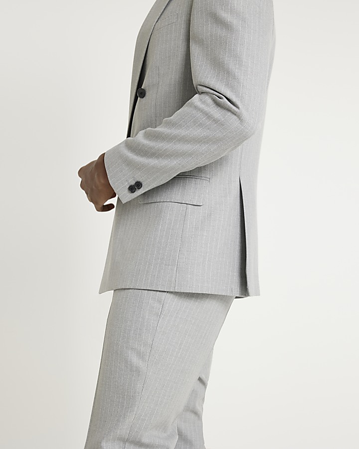 Grey slim fit Crepe Stripe Suit Trouser