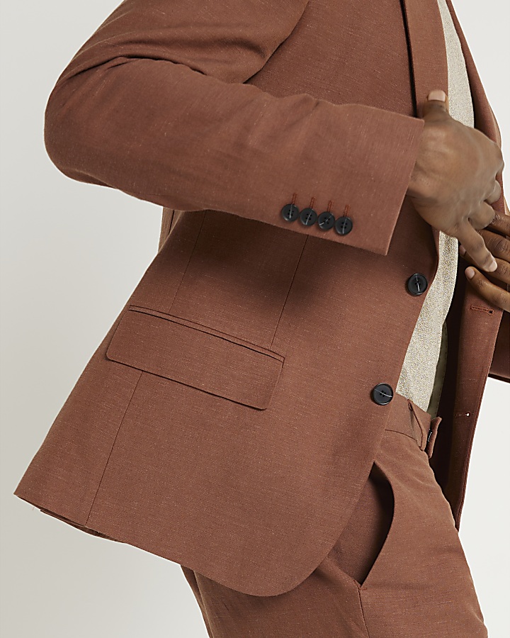 Rust slim fit linen blend suit jacket