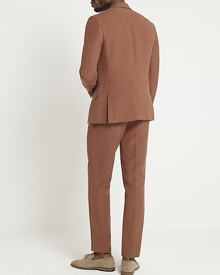 Rust slim fit linen blend suit trousers
