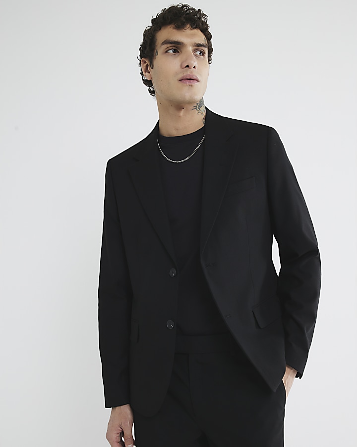 Black skinny fit suit jacket River Island