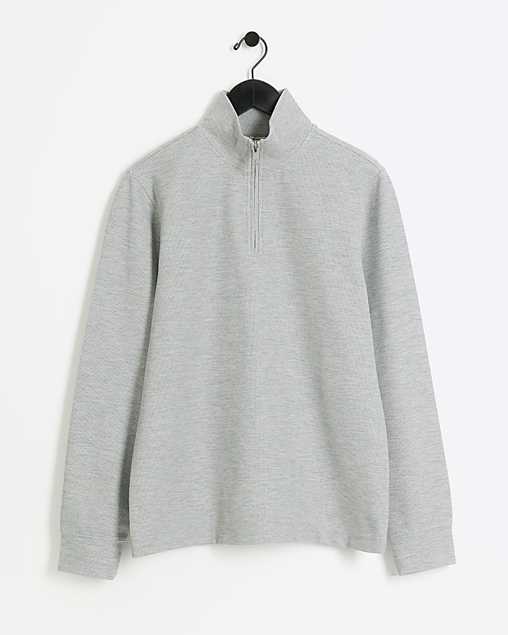Grey slim fit textured funnel sweatshirt | River Island