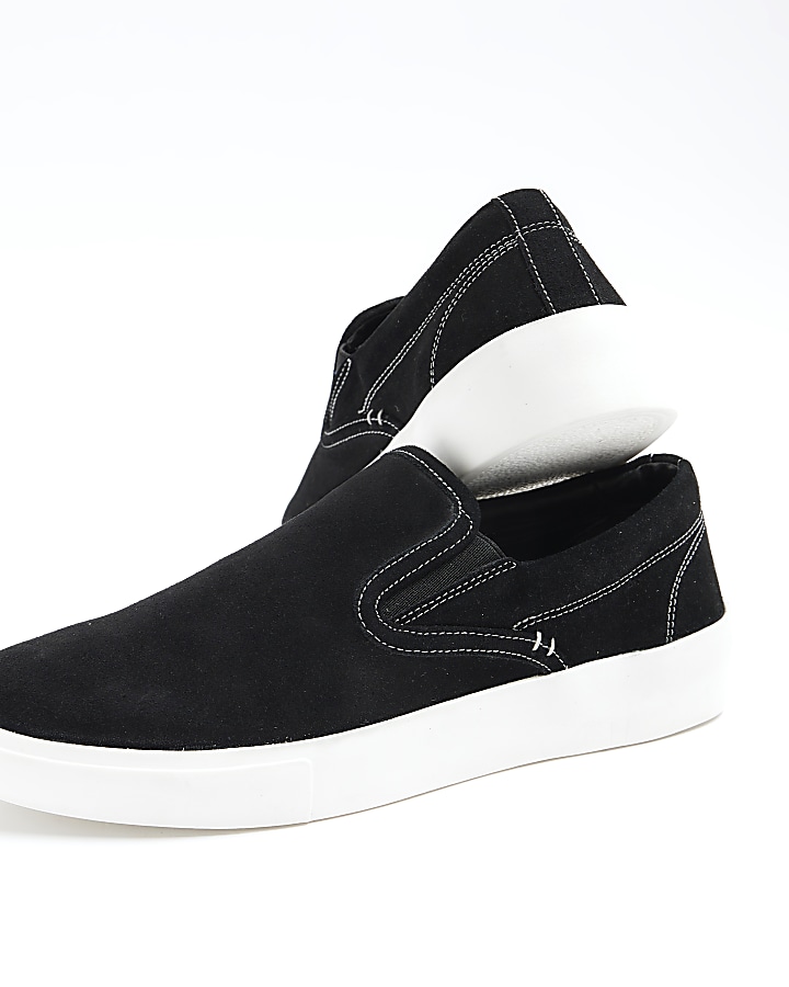 Black suede slip on trainers