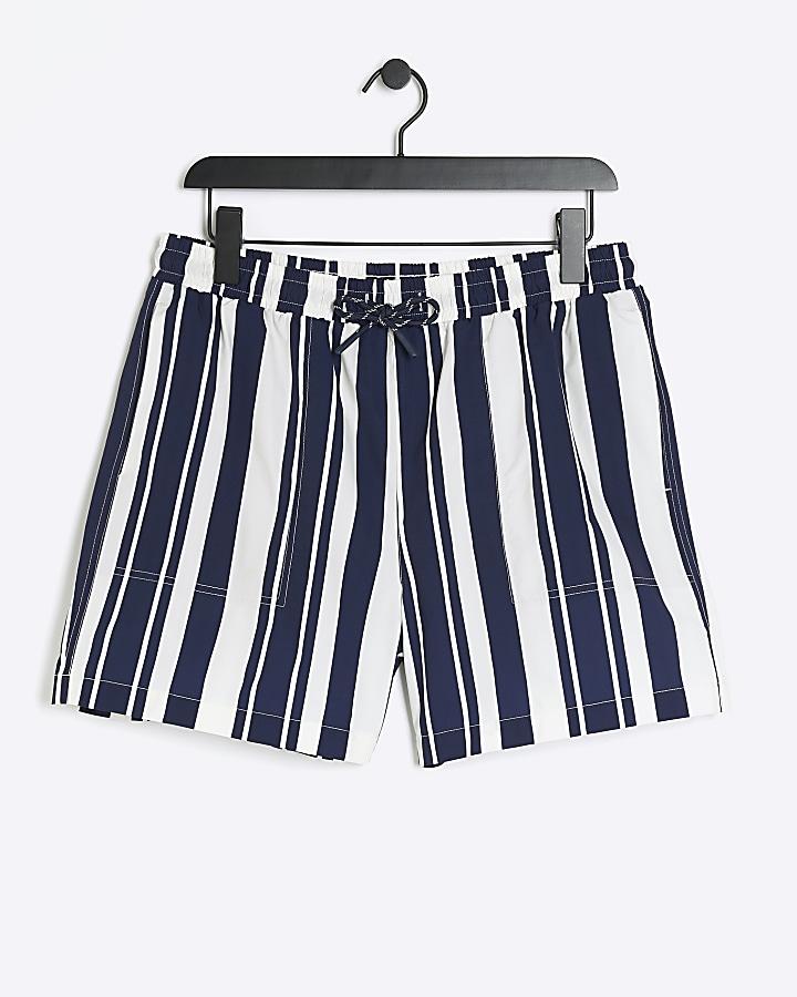 Navy regular fit stripe swim shorts