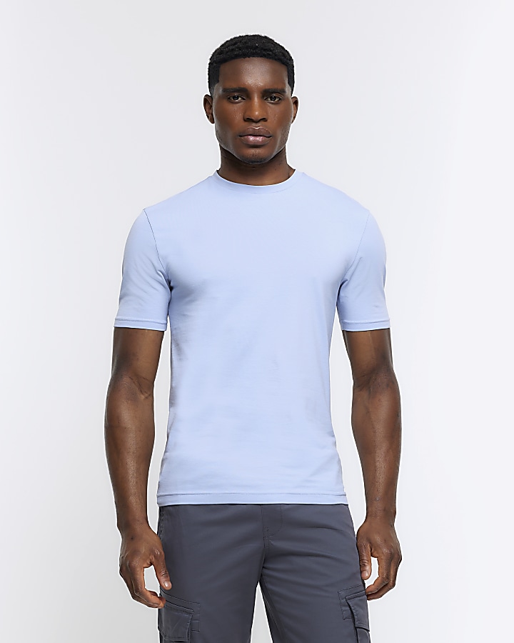 Blue muscle fit t-shirt | River Island