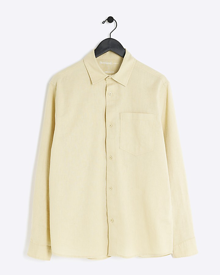 Yellow regular fit linen blend shirt