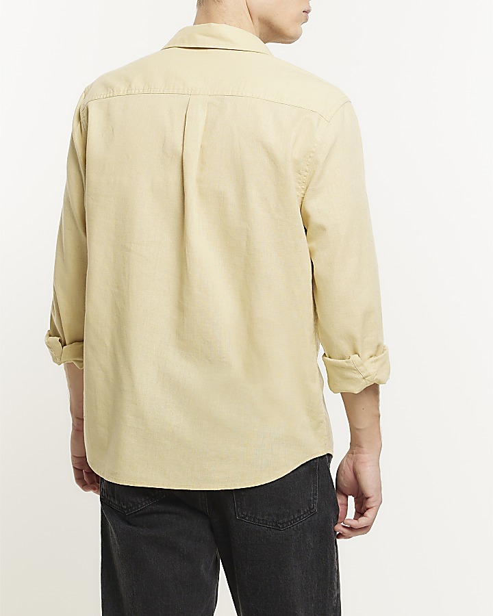 Yellow regular fit linen blend shirt