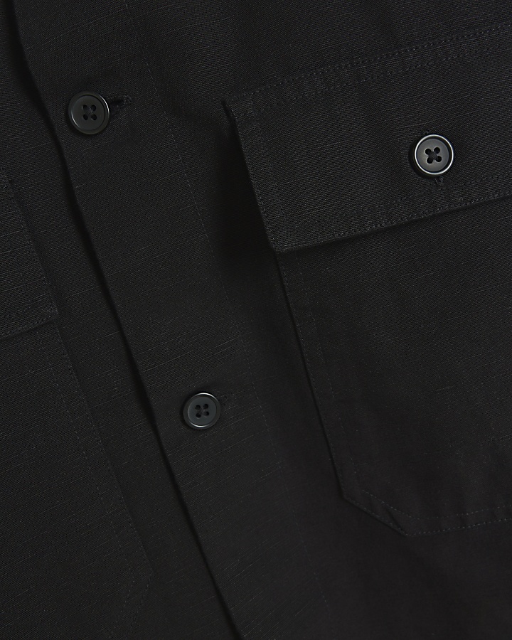 Black regular fit linen blend smart overshirt