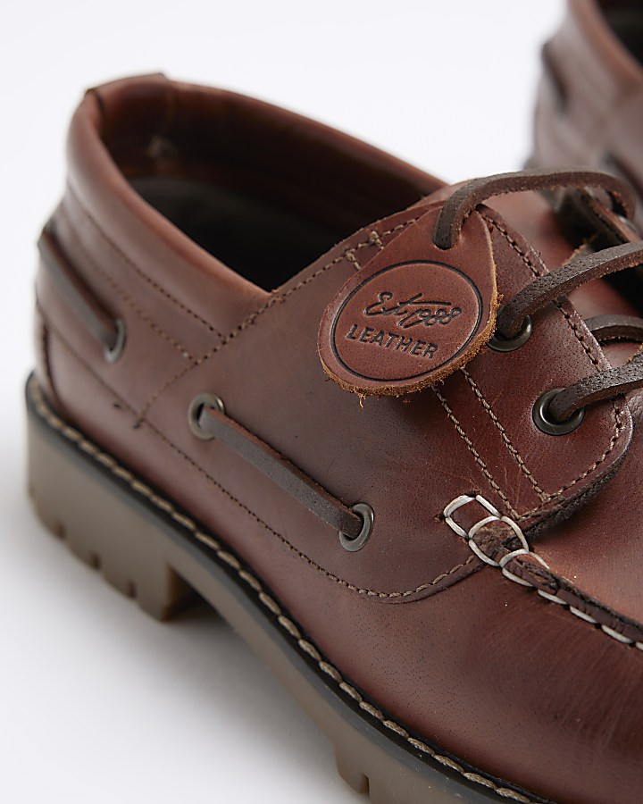 Brown leather boat shoes River Island