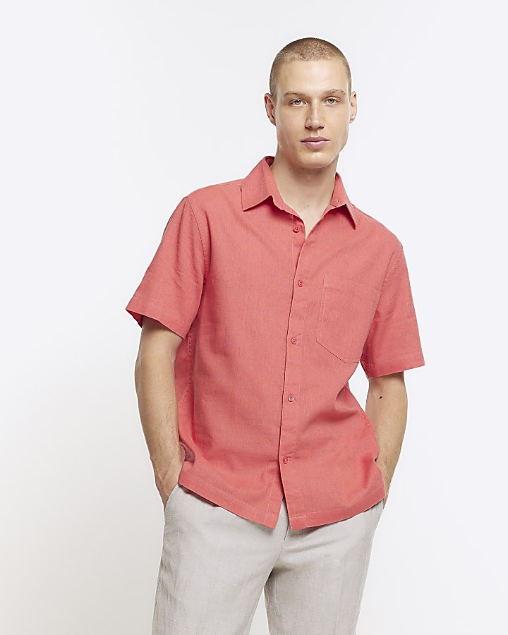 Coral slim fit linen blend short sleeve shirt